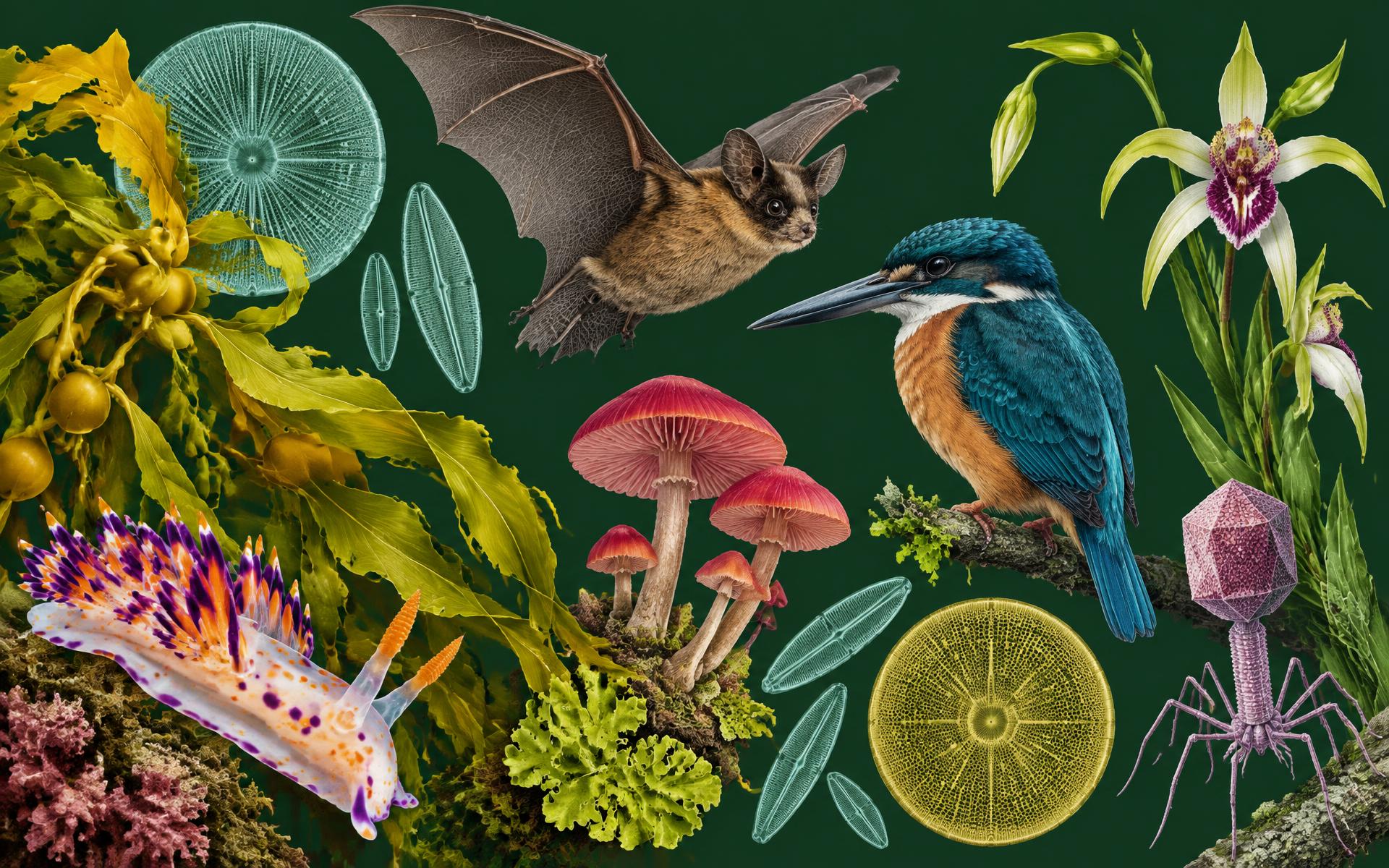 Natural-history composition of native species, fungi and microscopic life